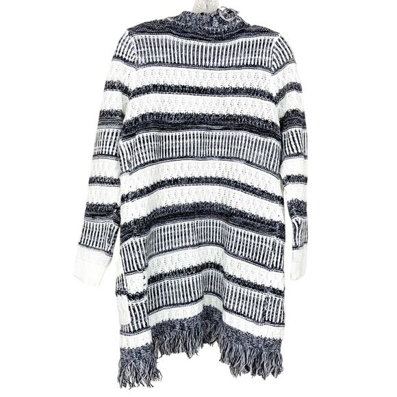 Papillon Black White Knit Fringe Open Front Cardigan Sz S - Picture 4 of 7